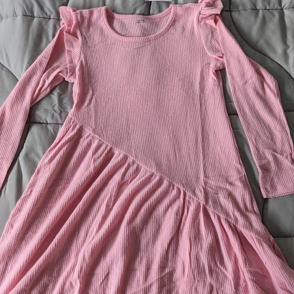 NWT Girls Pink Asymmetrical Ruffle Dress Size L (11/12)